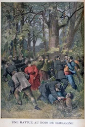 Kampf zwischen Gendarmen und Zivilisten im Bois de Boulogne, Paris, 1895