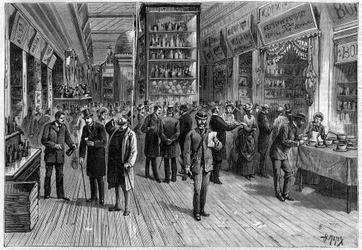 Lebensmittelausstellung auf den Champs-Elysées in Paris 1883 Zeichnung von Henri Meyer (1844-1899)