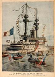 Hafen von Villefranche, ein Ball an Bord der Formidable, Illustration aus Le Petit Journal, graviert von P.H.G.V. Michel