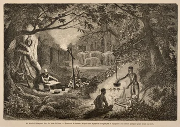Henri Mouhot beim Campen im Dschungel von Laos, Illustration aus 
