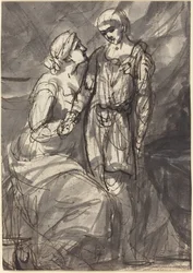 Zwei Figuren in klassischer Kleidung