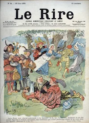 Ländliche Unterhaltung - Humorvolle Zeichnung von Charles Henri Pille (1844-1897), die eine Passage aus „Gargantua“ von Rabelais illustriert. „Das Lachen“, 29. Juni