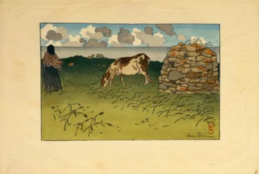 Eine Frau und eine Kuh, Pointe de la Haye (Saint-Briac)