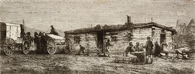 Transkontinentale Postkutschenstation in der Wüste von Utah, aus 