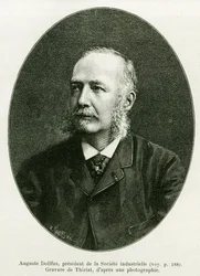 Auguste Dollfus, Präsident der Industriellen Gesellschaft Dollfus-Mieg. Gravur von Thiriat zur Illustration der Geschichte „Durch Elsass und Lothringen“, von Charles Grad, deutscher Abgeordneter, 1885, in Le Tour du monde 1886, unter der Leitung von Edouar