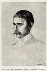 Porträt von Dr. Carl Peters (1856-1918), deutscher Entdecker. Gravur von Thiriat zur Illustration der Geschichte 