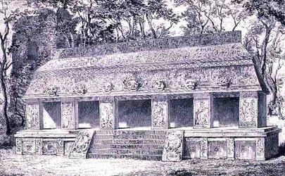 Restaurierung des inneren Flügels des Palastes in Palenque, aus Die alten Städte der Neuen Welt, von Claude-Joseph-Desire Charnay, veröffentlicht 1887