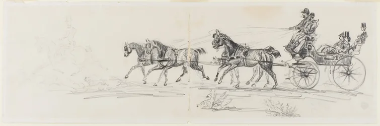 Pferdewagen, gefolgt von einem einzelnen Reiter (recto); Mann reitet Pferd mit Decke und Skizzen von Köpfen, Pferden und Triumphbogen (verso)