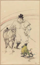 Im Zirkus: Dressiertes Pony und Pavian
