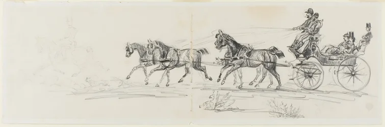Pferdewagen, gefolgt von einem einzelnen Reiter (recto); Mann reitet Pferd mit Decke und Skizzen von Köpfen, Pferden und Triumphbogen (verso)