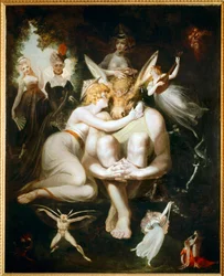 Titania streichelt Bottom mit dem Eselskopf