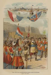 Die niederländische Kapitulation von Neu-Amsterdam, 8. September 1664 (Chromolithografie)
