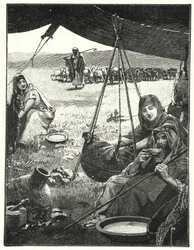 Zeltleben im Osten, Milchbutterung (Lithografie)