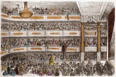 Das Auditorium des Théâtre des Funambules in Paris im 19. Jahrhundert - Théâtre des Funambules, Boulevard du Temple in Paris, im 19. Jahrhundert - Gravur von Henri Valentin (1822-1886) in „Tableau-de-Paris“ von Edmond Texier 1852