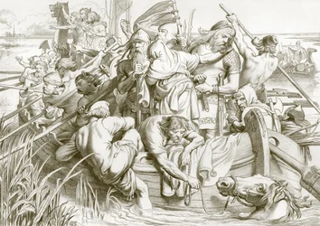 Wie Hereward aus Ely abreiste und wie er die Stute Swallow tötete (Gravur)