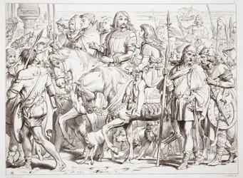 Wie Hereward die geweihte Festung von St. Bertin betritt, Illustration aus Hereward the Great von Charles Kingsley, veröffentlicht 1870, graviert von C.G. Lewis