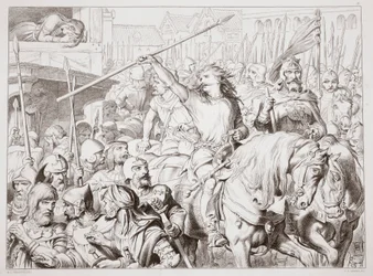 Wie Hereward zum Berserker wurde, Illustration aus Hereward the Great von Charles Kingsley, veröffentlicht 1870, graviert von C.G. Lewis