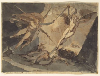 Satan fährt auf bei der Berührung von Ithuriels Speer, 1776