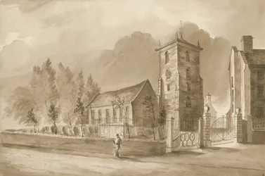 Willenhall Kirche: Sepia-Zeichnung, um 1844