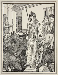 Circe schickt die Schweine (Die Gefährten des Odysseus) zu den Ställen, Frontispiz aus 