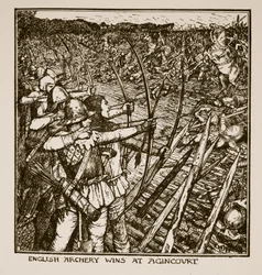 Englische Bogenschützen siegen bei Agincourt, Illustration aus 
