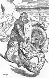 Percival kämpft gegen die Schlange (Illustration von HJ Ford aus „Das Buch der Romantik“ 1902)