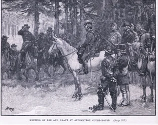 Treffen von Lee und Grant im Appomattox Court House (1865)