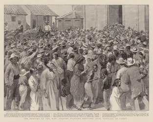 Die Schrecken des Krieges, hungernde Flüchtlinge aus Santiago in Caney füttern