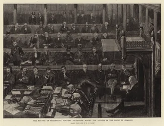 Die Eröffnung des Parlaments, Viscount Folkestone hält die Ansprache im Unterhaus