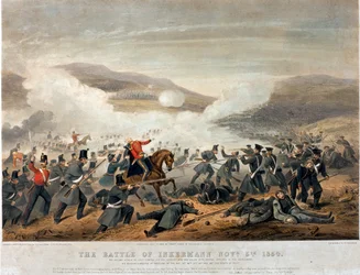 Die Schlacht von Inkermann am 5. November 1854, graviert von Edmund Walker, 1854