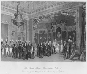Der Thronsaal, Buckingham Palace. Präsentation einer Adresse der Universität Oxford, ca. 184