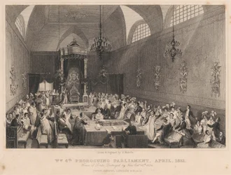 William der Vierte prorogiert das Parlament, April 1831. House of Lords: durch Feuer zerstört am 16. Oktober 1834