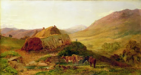 Abend: Cottages am Braeside nahe Castletown, Braemar, ca. 1860