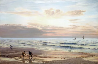 Fischer ziehen ihre Netze an den Ufern der Nordküste von Wales ein