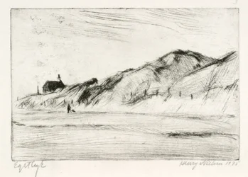 Küstenlandschaft mit Haus und Person