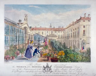 Terrasse der Bedford-Gewächshäuser am Covent Garden Market, Westminster, London, 1831