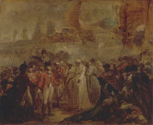 Die Übergabe der beiden Söhne von Tipu Sahib, Sultan von Mysore, an Sir David Baird