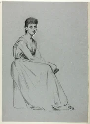 Sitzende Frau nach rechts gewandt