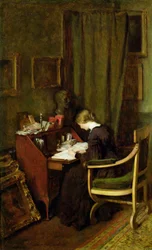 An ihrem Schreibtisch