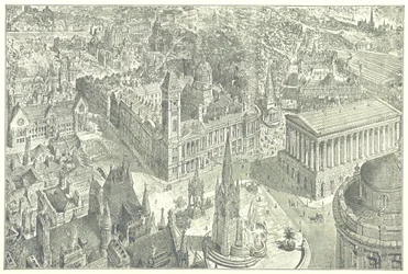Vogelperspektive von Birmingham im Jahr 1886