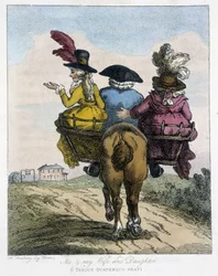 Ich mit meiner Frau und meiner Tochter - in „Englische Karikaturen über die Reitmanieren“, ill. von H. W. Bunbury, hrsg. von John Stockdale