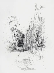 Die enge Brasenose Lane, Oxford, zeigt das All Souls