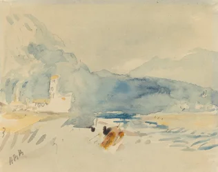 Landschaft mit Bergen und einem Bach