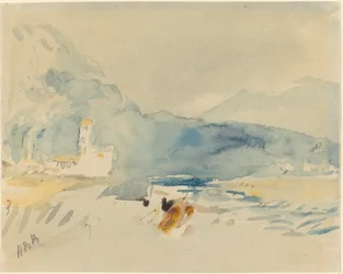 Landschaft mit Bergen und einem Bach