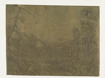 Landschaft mit Wasserfall, erste Version