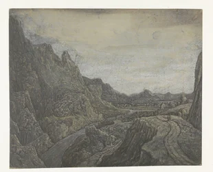 Felsige Landschaft mit einer Straße und einem Fluss