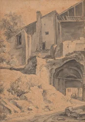 Häuser über einer alten Stadtmauer