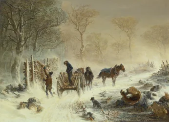 Holzverladung im Schnee, 1858