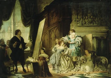 Van Dyck in seinem Atelier, ein Porträt von Charles, Prinz von Wales, Sohn von Charles I., malend, 1876