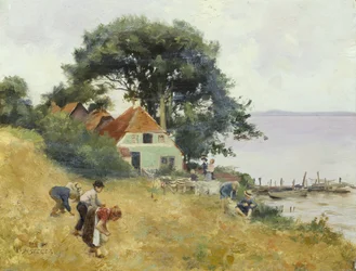 Kinder beim Nachlesen an einem See, ca. 1900-10